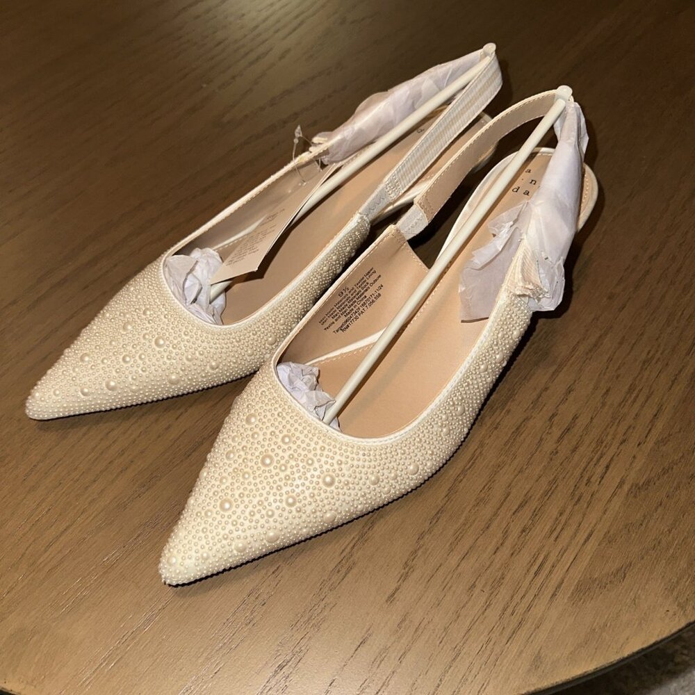 A New Day Milan Ivory Pearl Slingback Kitten Heels